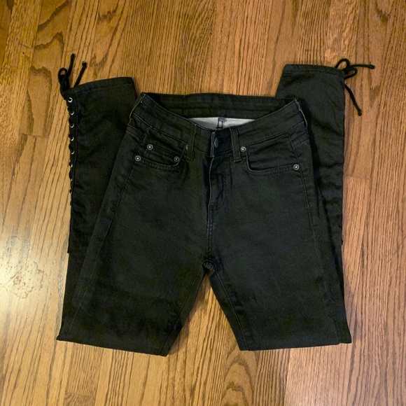 Carmar Black Lace Up Skinny Denim Jeans Size 24 XS - Picture 1 of 3